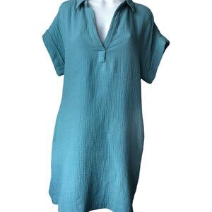 J CREW Factory Short-sleeve gauze popover dress in Atlantic size M